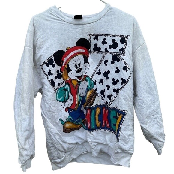 Vintage 90s Mickey Mouse Sweatshirt White Disney Cartoon Graphic‎ Crewneck Large - Picture 1 of 6